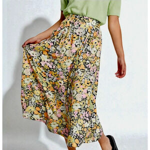 ASOS Pull On Midi Skirt Size 10 Bright Floral A Line Swing Cottagecore Pockets